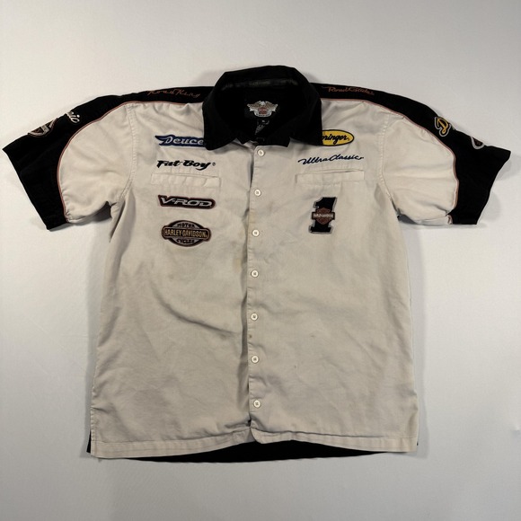 Harley-Davidson Shirt Mens XL Black White Embroidered Button Pit Crew Motorcycle - Picture 3 of 8